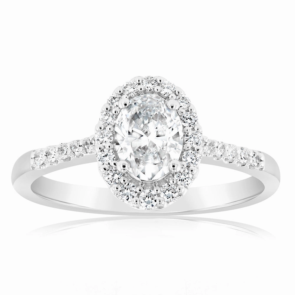Luminesce Lab Grown 1 Carat Diamond Oval Halo Ring in 18ct White Gold