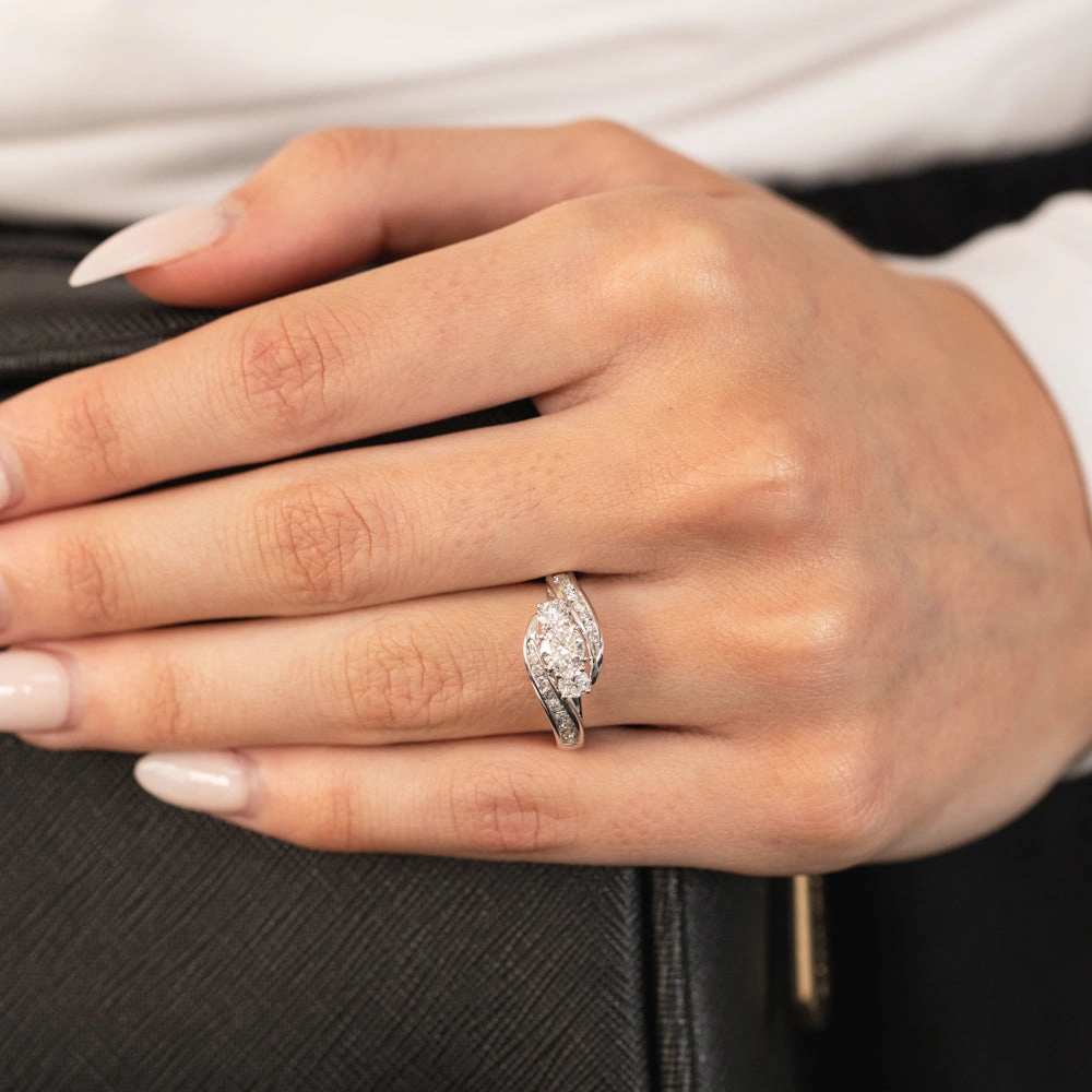 Luminesce Lab Grown 1 Carat Solitaire Diamond Ring with Channel Set Side Diamonds in 9ct White Gold
