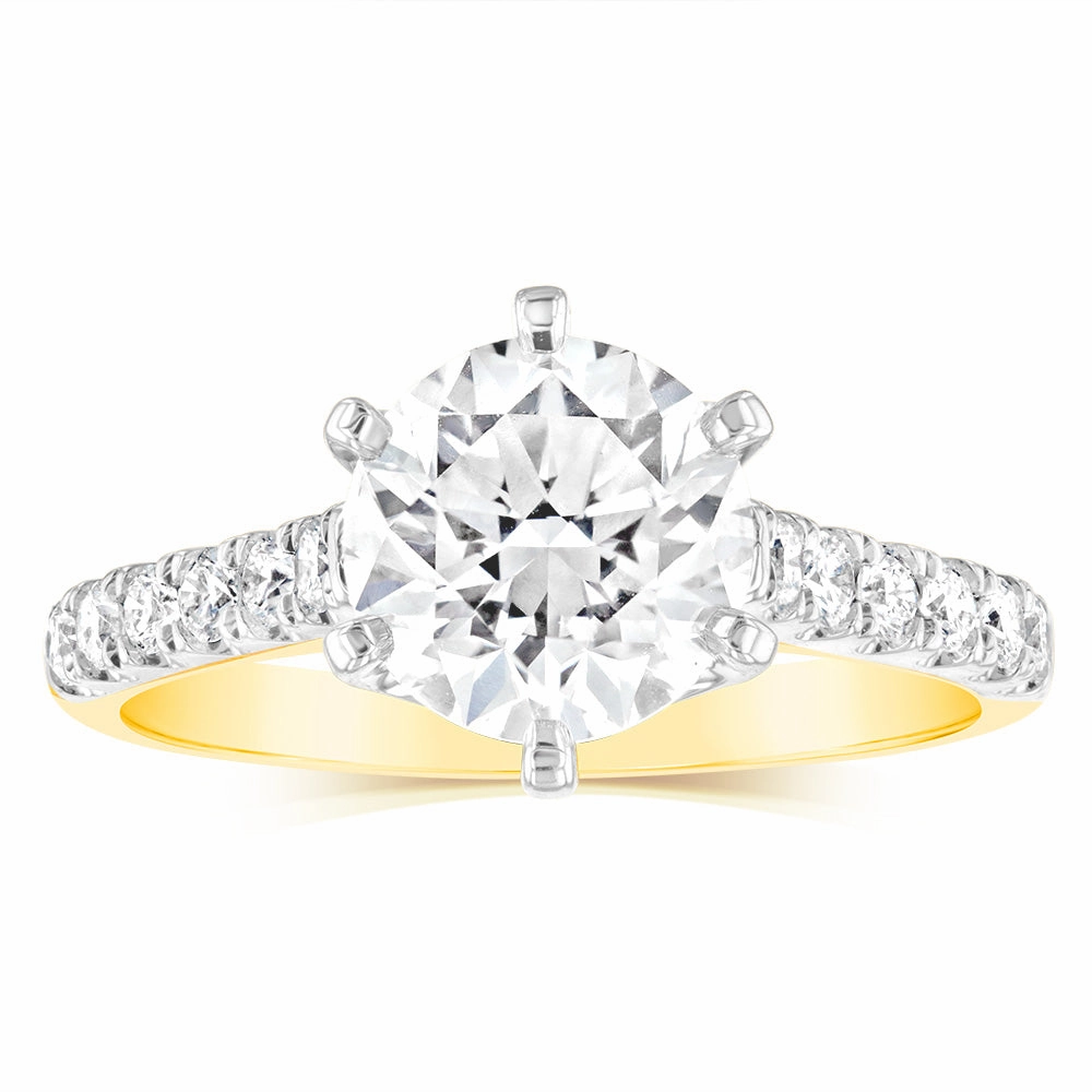Luminesce Lab Grown  2.3 Carats Diamond Engagement Ring with 2 Carat Centre Diamond in 18ct Yellow Gold