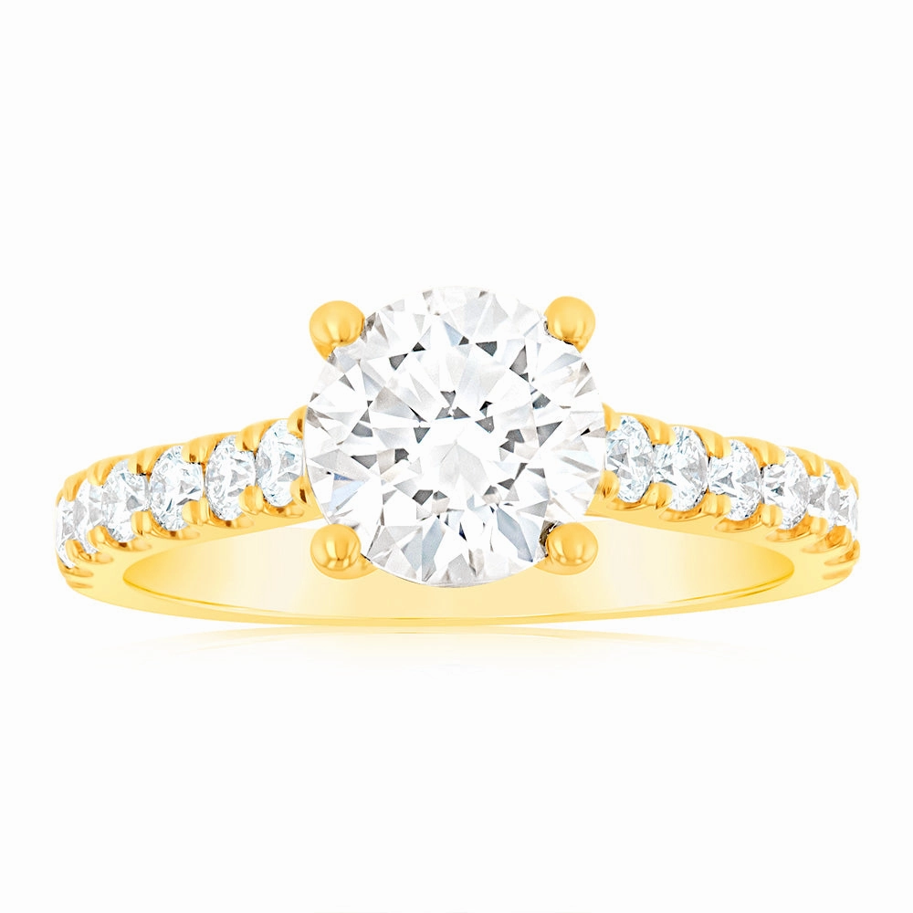 Luminesce Lab Grown  2 Carat Diamond Engagement Ring with 1.5 Carat Certified Centre Diamond in 18ct Yellow Gold