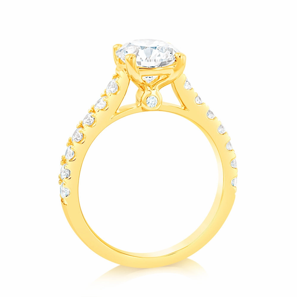 Luminesce Lab Grown  2 Carat Diamond Engagement Ring with 1.5 Carat Certified Centre Diamond in 18ct Yellow Gold