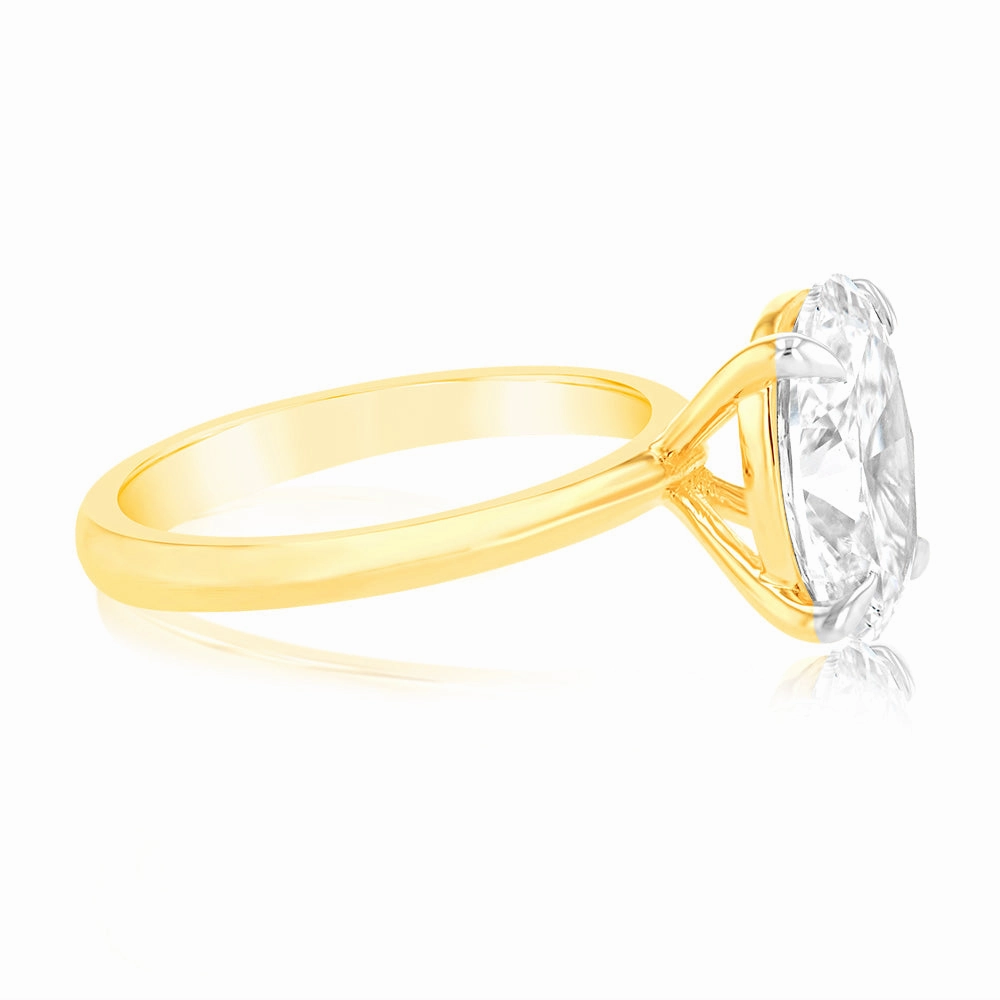 Luminesce Lab Grown 3 Carat Certified Diamond Oval Solitaire Engagement Ring in 18ct Yellow Gold