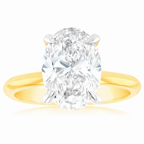 Luminesce Lab Grown 3 Carat Certified Diamond Oval Solitaire Engagement Ring in 18ct Yellow Gold