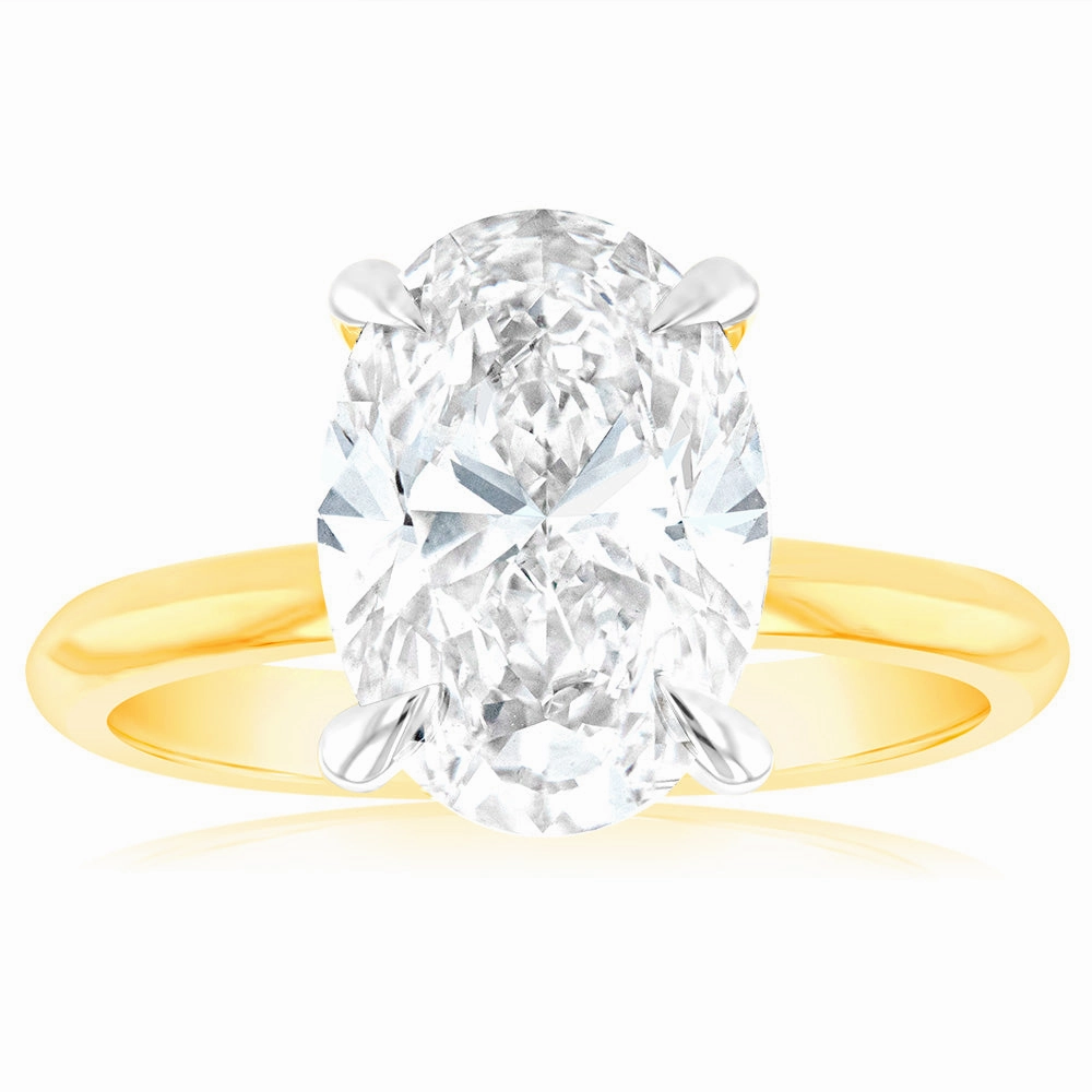Luminesce Lab Grown 3 Carat Certified Diamond Oval Solitaire Engagement Ring in 18ct Yellow Gold