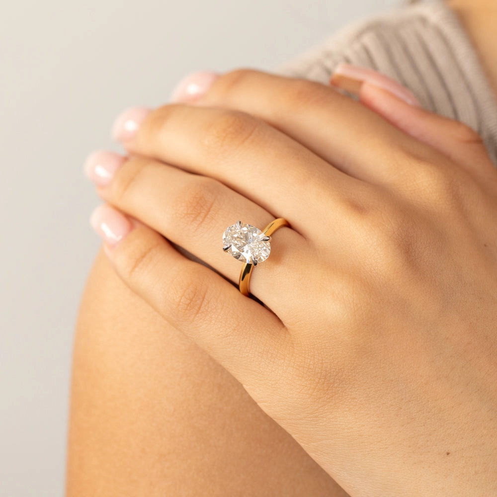 Luminesce Lab Grown 3 Carat Certified Diamond Oval Solitaire Engagement Ring in 18ct Yellow Gold