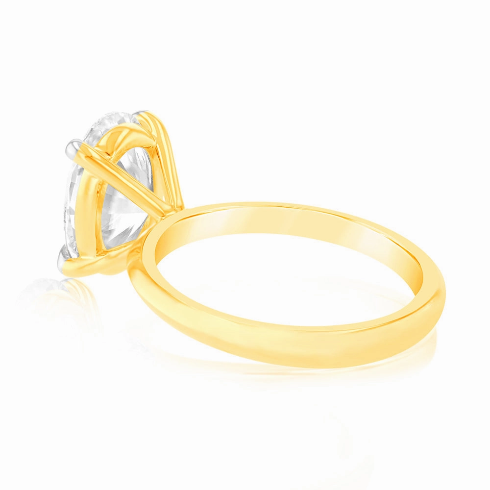 Luminesce Lab Grown 3 Carat Certified Diamond Oval Solitaire Engagement Ring in 18ct Yellow Gold