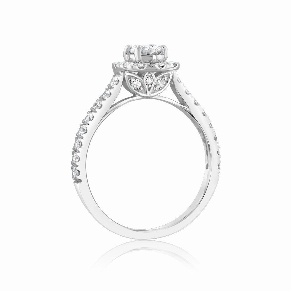 Luminesce Lab Grown 9ct White Gold 1 Carat Diamond Halo Solitaire Ring with Oval Centre Diamond