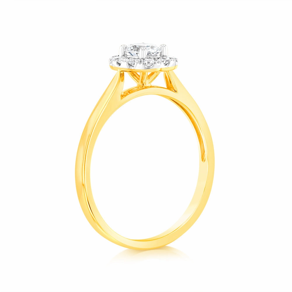 Luminesce Lab Grown 9ct yellow Gold 0.40 Carat Halo Oval Brilliant Cut Ring