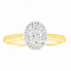 Luminesce Lab Grown 9ct yellow Gold 0.40 Carat Halo Oval Brilliant Cut Ring