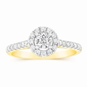 Luminesce Lab Grown 9ct yellow Gold 0.55 Carat Halo Brilliant Cut Ring