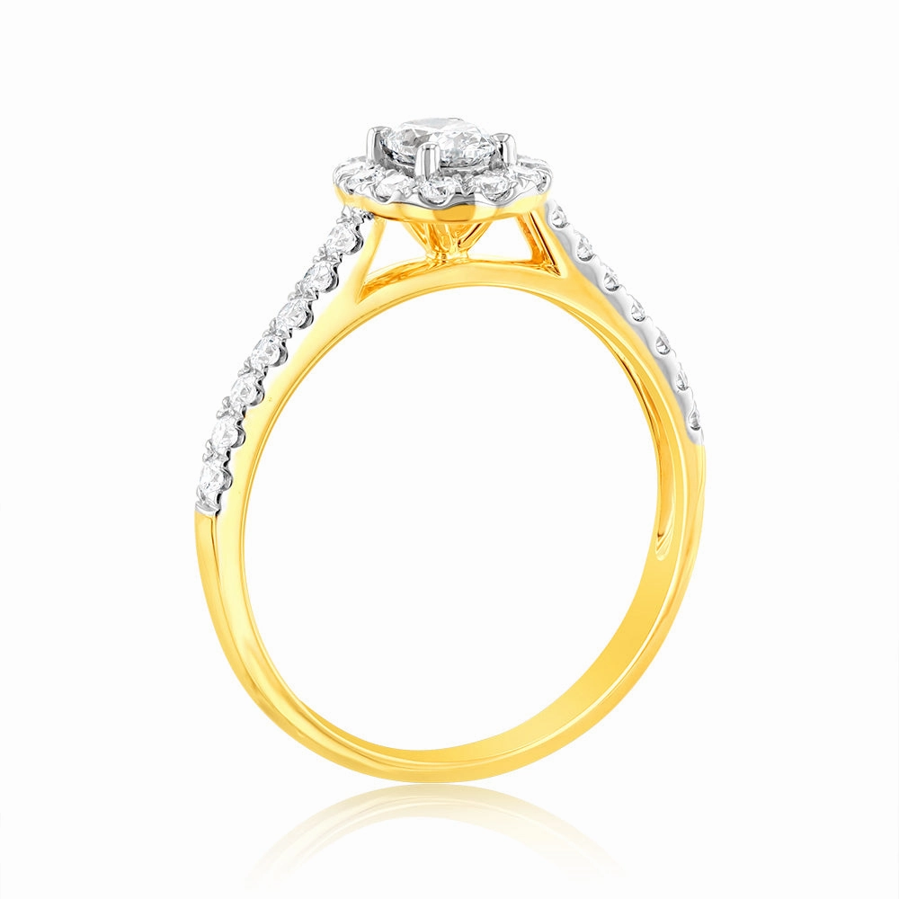Luminesce Lab Grown 9ct yellow Gold 0.55 Carat Halo Oval Brilliant Cut Ring