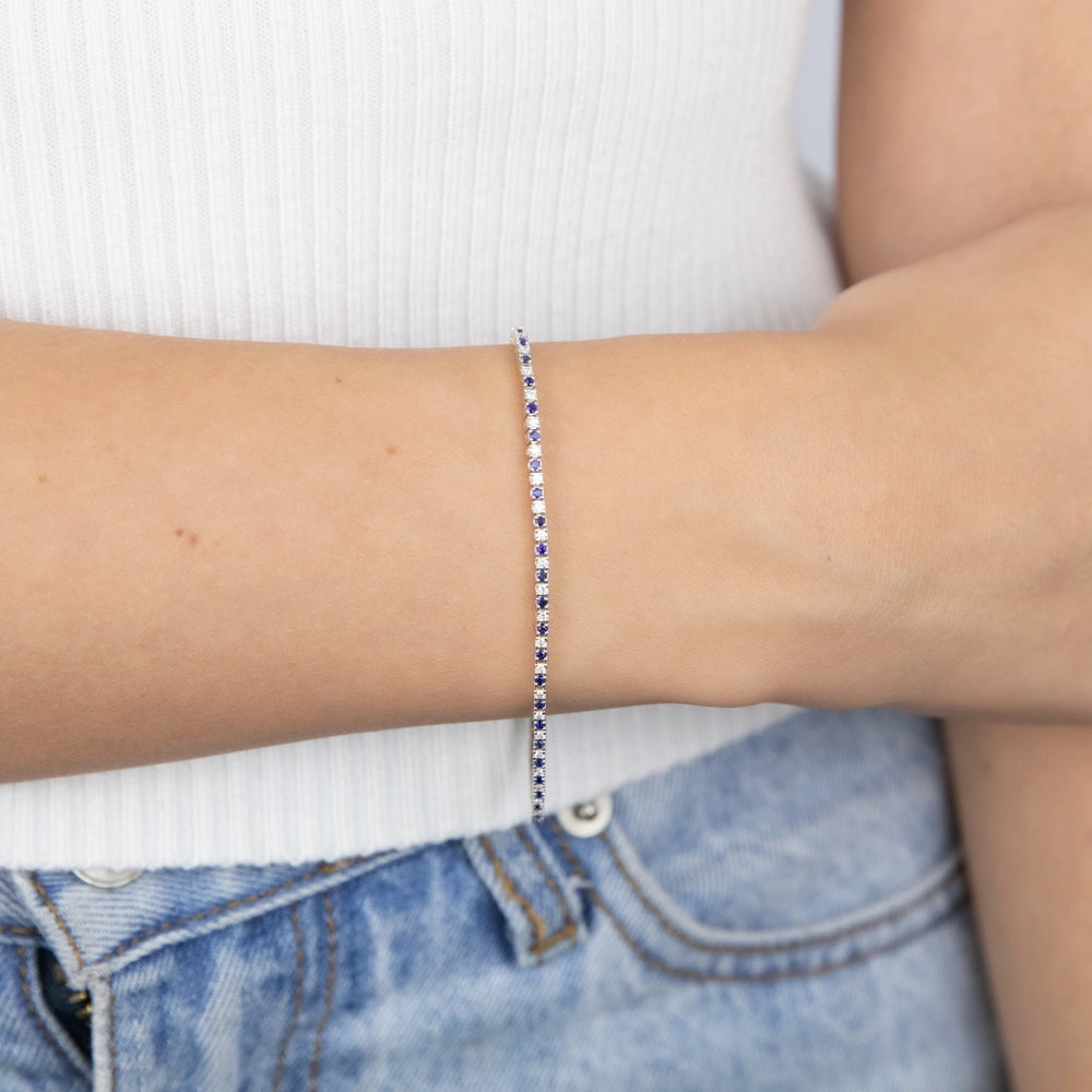 Luminesce Lab Grown 9ct Yellow Gold 0.65 Carat Diamonds   Created Blue Sapphire Bracelet