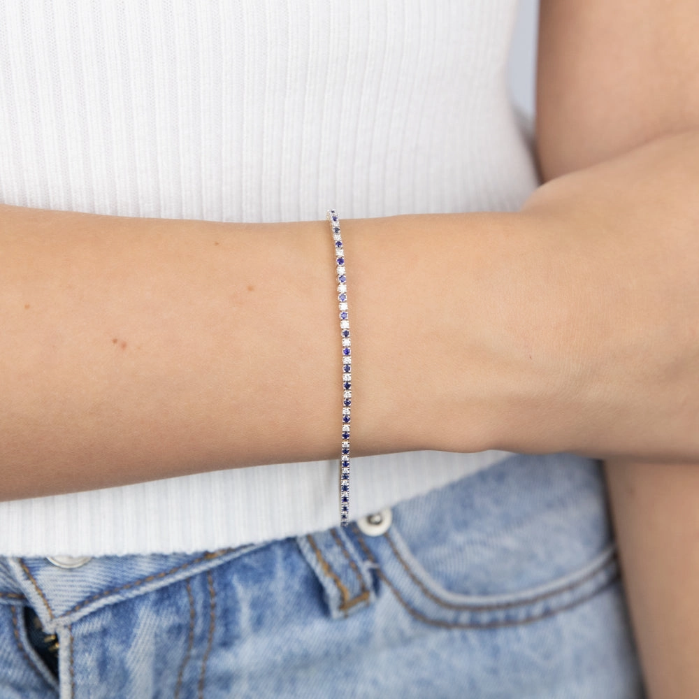 Luminesce Lab Grown 9ct Yellow Gold 0.65 Carat Diamonds   Created Blue Sapphire Bracelet