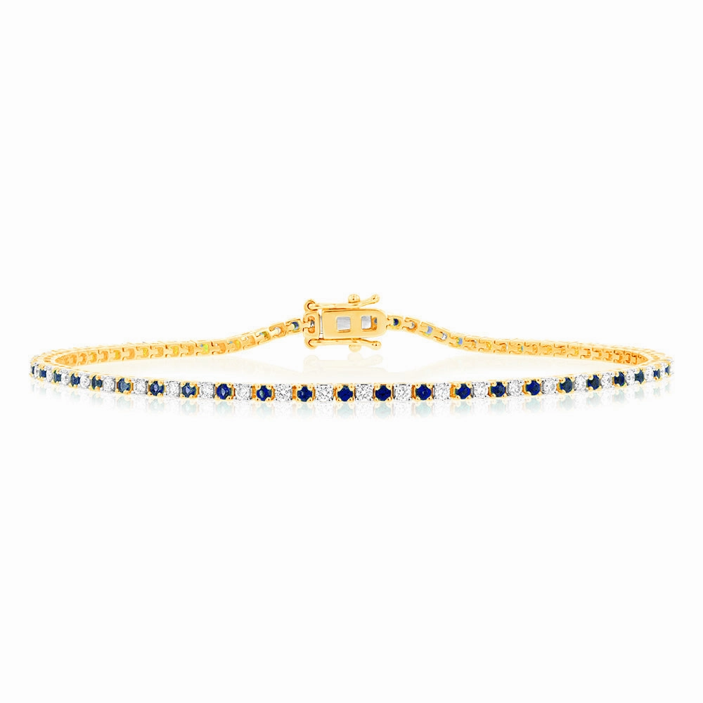 Luminesce Lab Grown 9ct Yellow Gold 0.65 Carat Diamonds   Created Blue Sapphire Bracelet
