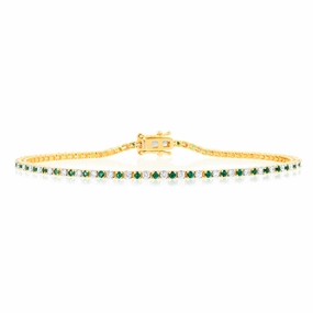 Luminesce Lab Grown 9ct Yellow Gold 0.65 Carat Diamonds   Created Emerald Bracelet