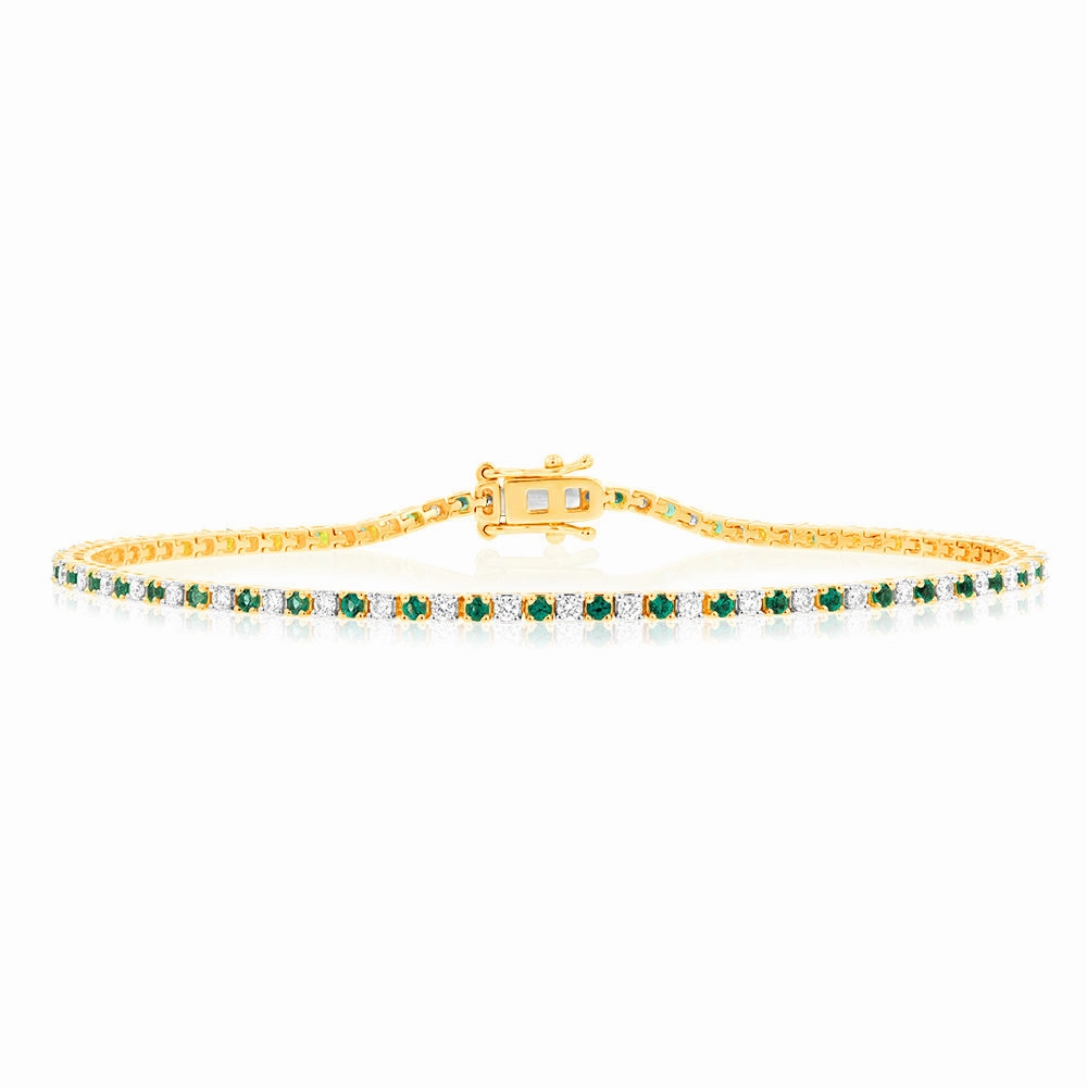 Luminesce Lab Grown 9ct Yellow Gold 0.65 Carat Diamonds   Created Emerald Bracelet