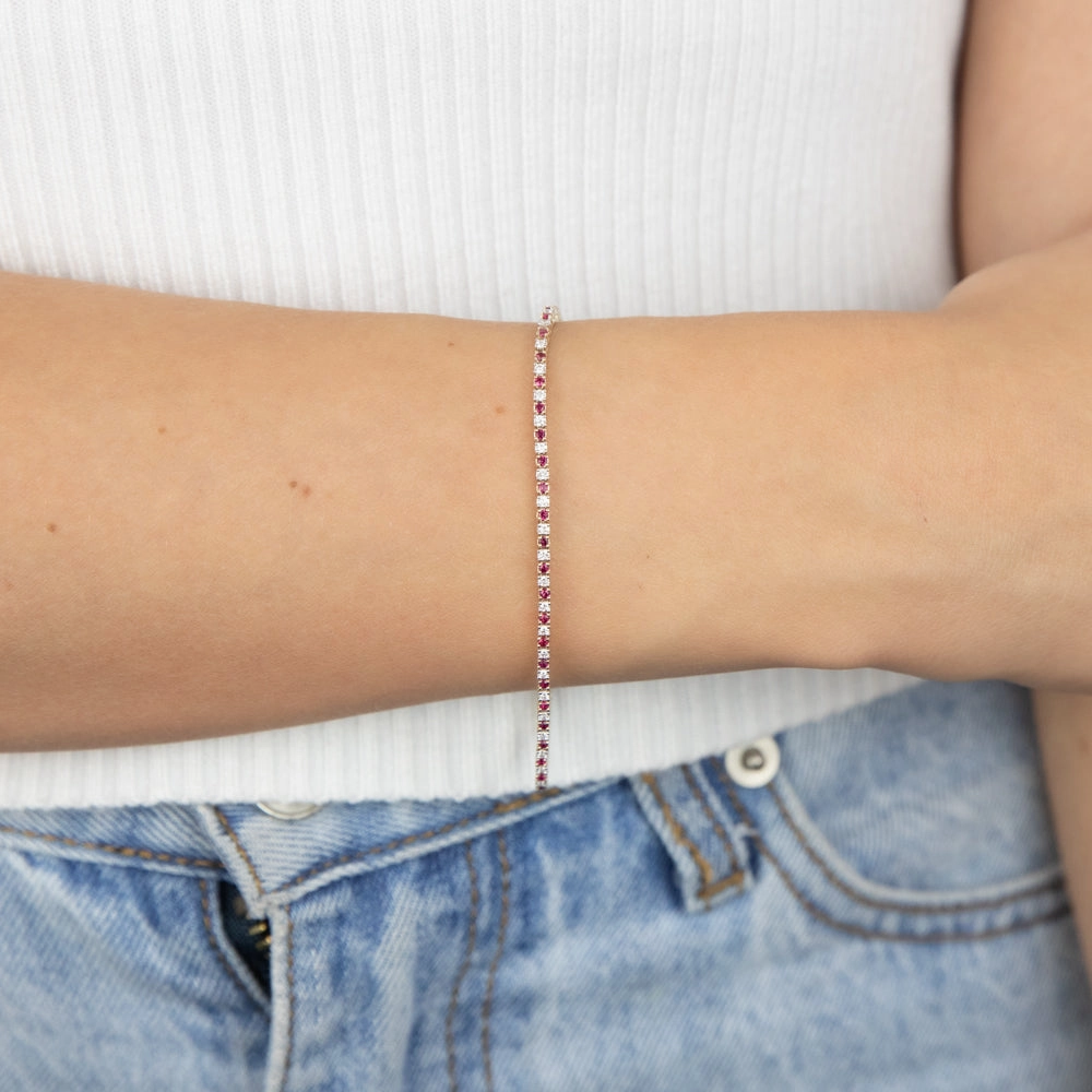 Luminesce Lab Grown 9ct Yellow Gold 0.65 Carat Diamonds   Created Ruby Bracelet