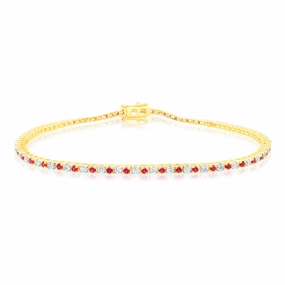 Luminesce Lab Grown 9ct Yellow Gold 0.65 Carat Diamonds   Created Ruby Bracelet