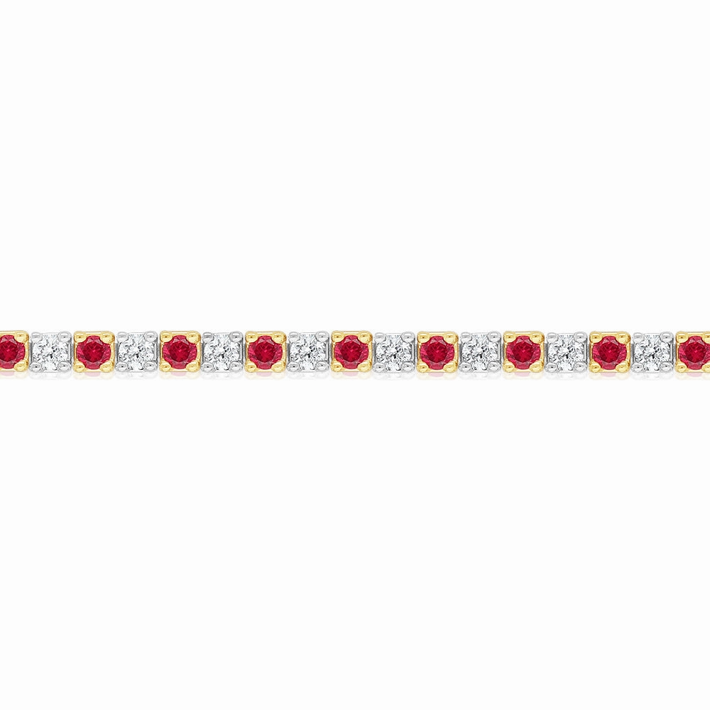 Luminesce Lab Grown 9ct Yellow Gold 0.65 Carat Diamonds   Created Ruby Bracelet