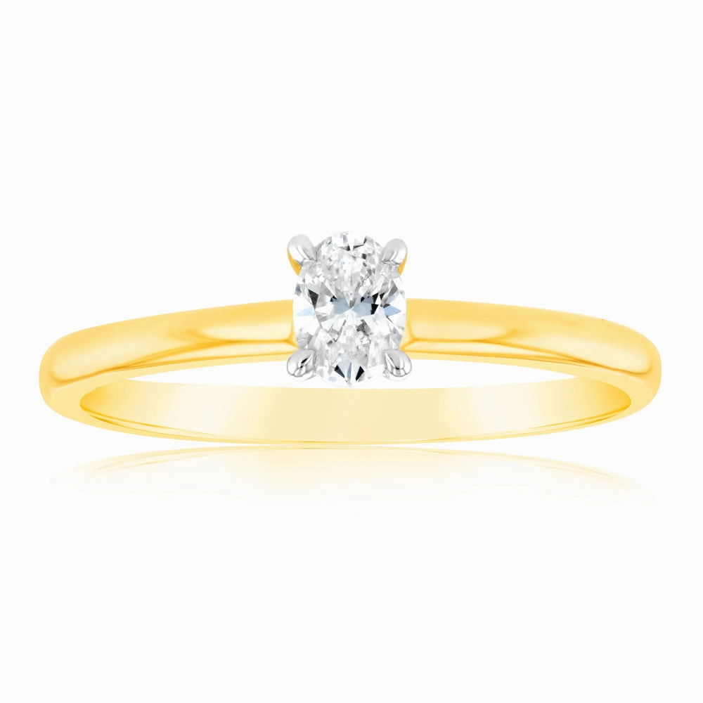 Luminesce Lab Grown 9ct Yellow Gold 1/4 Carat Oval Cut Solitaire Diamond Ring