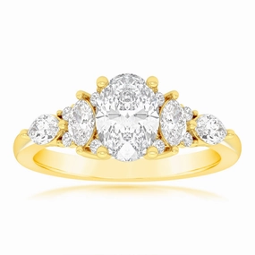 Luminesce Lab Grown 9ct Yellow Gold 1.5 Carat Diamond with 1 Carat Oval Centre Solitaire Fancy Ring