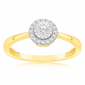 Luminesce Lab Grown 9ct Yellow Gold Solitaire Plain 1/6 Carat Diamond Ring