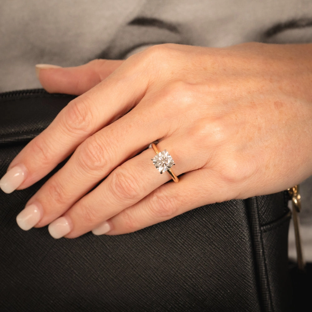 Luminesce Lab Grown Certified 2 Carat Diamond Cushion Cut Engagement Ring in 18ct Yellow Gold