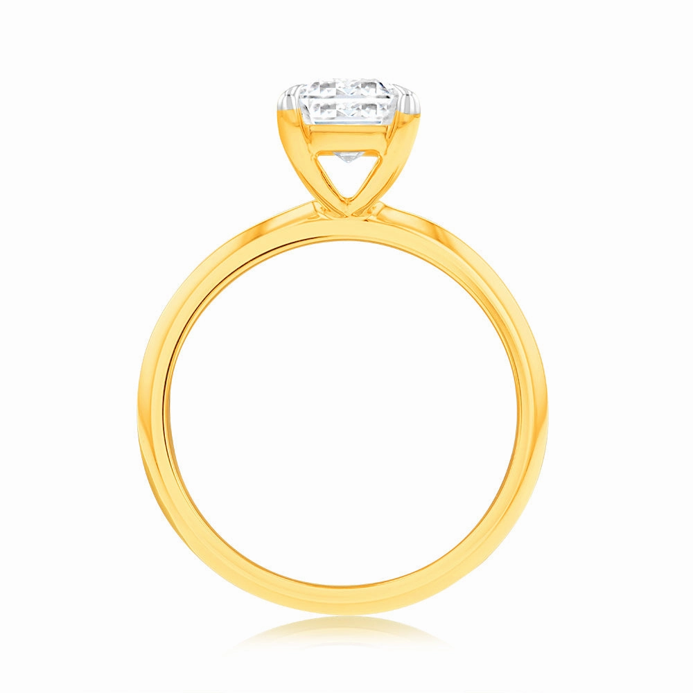 Luminesce Lab Grown Certified 2 Carat Diamond Emerald Cut Engagement Ring in 18ct Yellow Gold