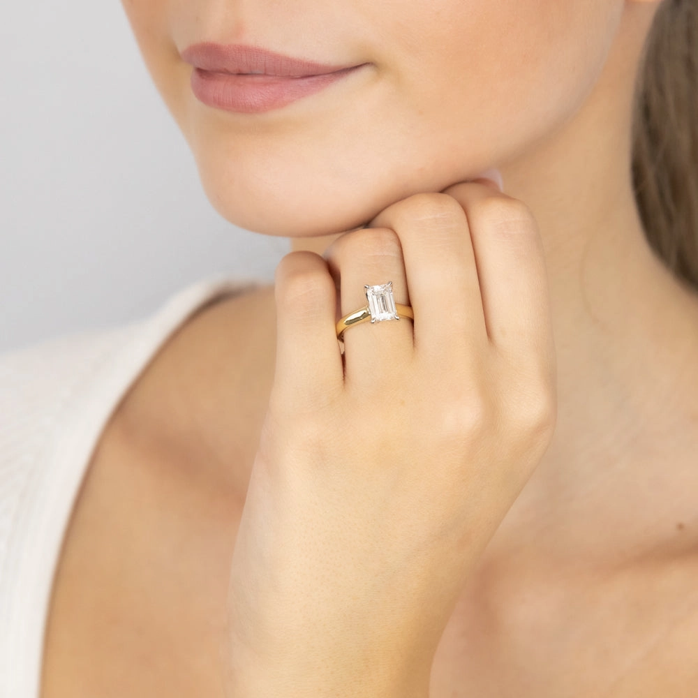 Luminesce Lab Grown Certified 2 Carat Emerald Diamond Engagement Ring in 18ct Yellow Gold
