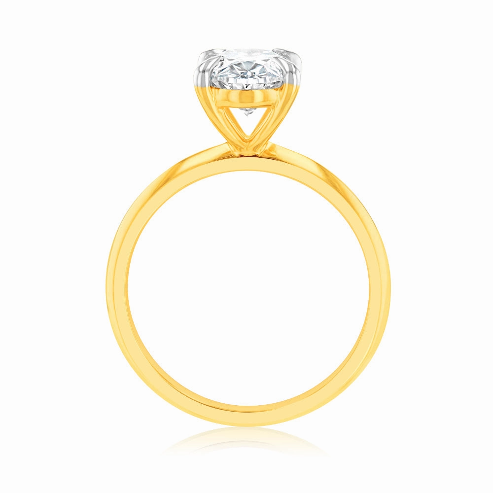 Luminesce Lab Grown Certified 2 Carat Oval Diamond Engagement Ring in 18ct Yellow Gold