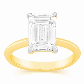 Luminesce Lab Grown Certified 3 Carat Diamond Emerald Cut Engagement Ring in 18ct Yellow Gold