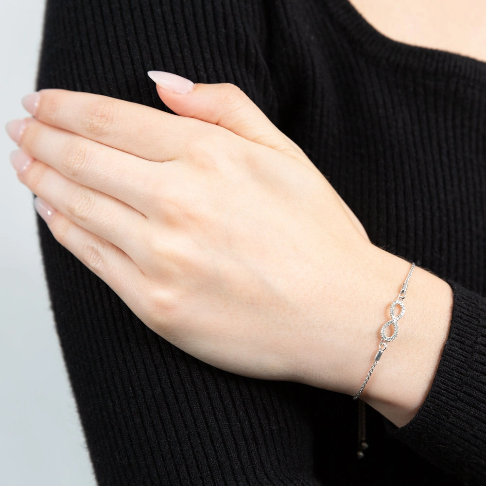 Luminesce Lab Grown Diamond Infinity Silver Bolo Bracelet