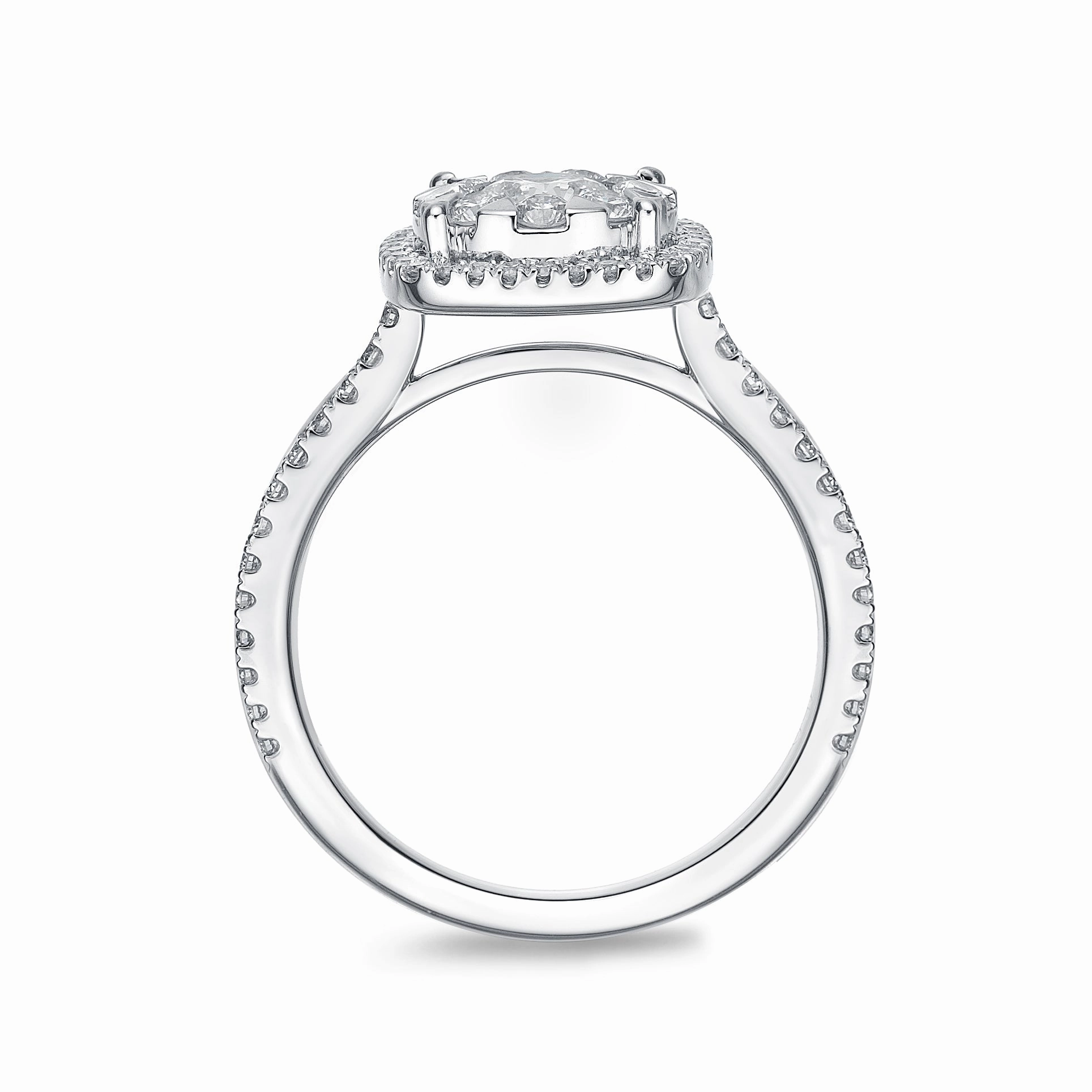 Memoire 18ct White Gold 0.60 Carat Diamond Bouquet Cushion Halo Solitaire Ring
