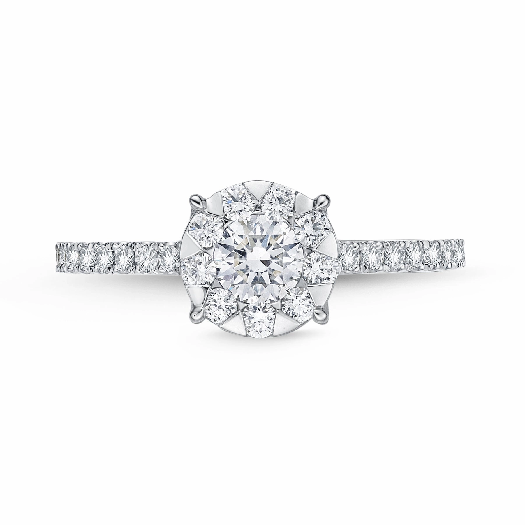 Memoire 18ct White Gold 0.70 Carat Diamond Bouquet Halo Solitaire Ring