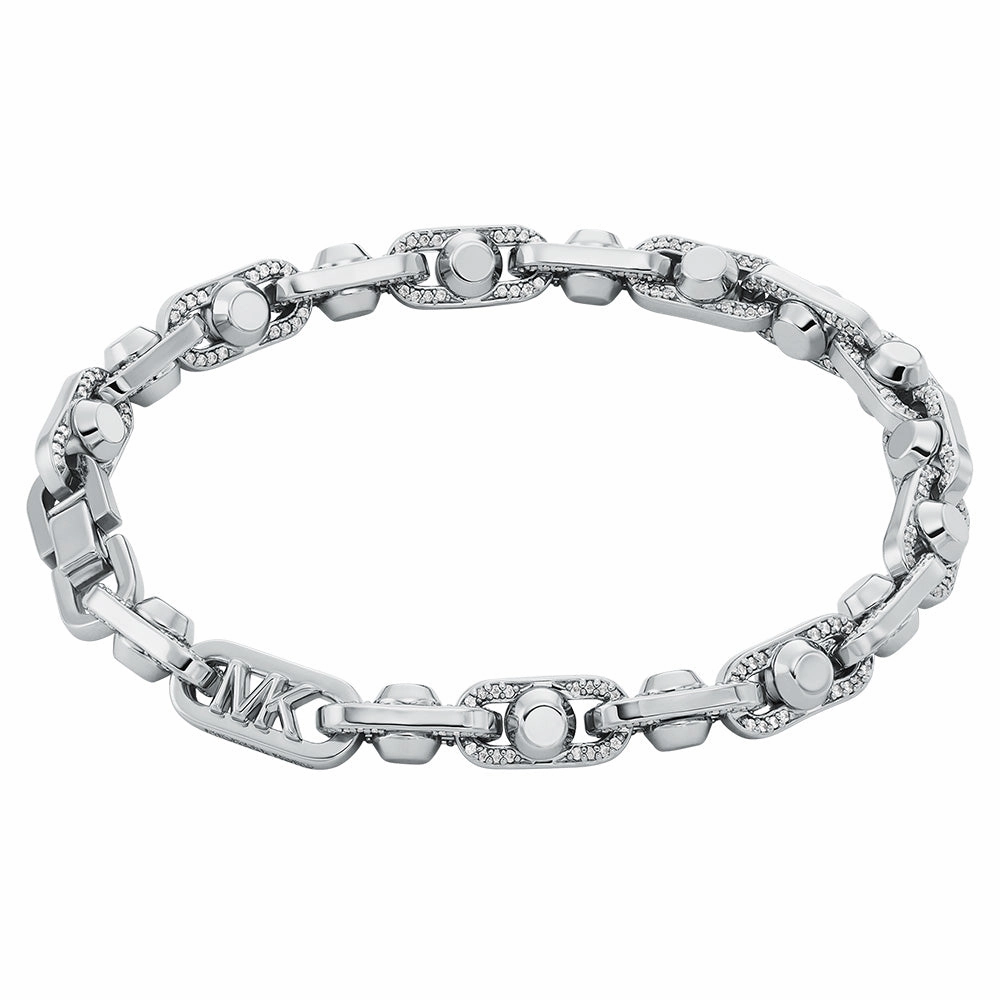 Michael Kors Silver Plated Brass Astor Link Pave 7.5" Bracelet