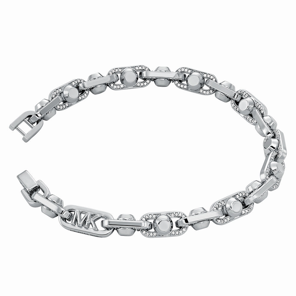 Michael Kors Silver Plated Brass Astor Link Pave 7.5" Bracelet