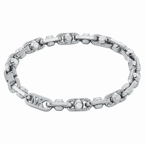Michael Kors Silver Plated Brass Astor Link Pave 7.5" Bracelet