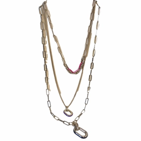 Necklace Chain By Chicos In Gold & Pink, Size:03 Piece Set