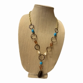 Necklace Lariat & Y-Drop  In Blue & Gold