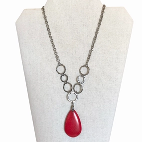 Necklace Pendant In Red & Silver