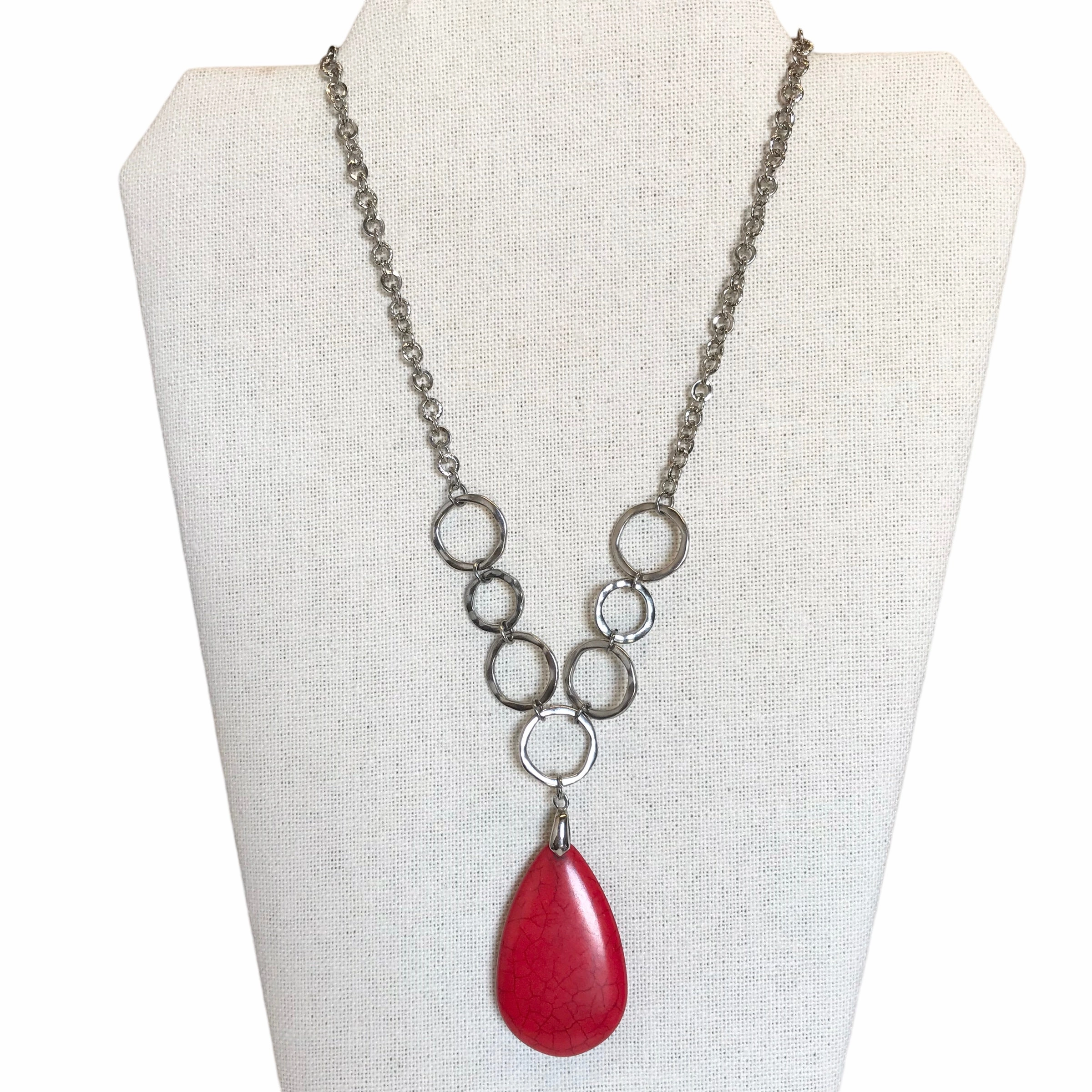 Necklace Pendant In Red & Silver