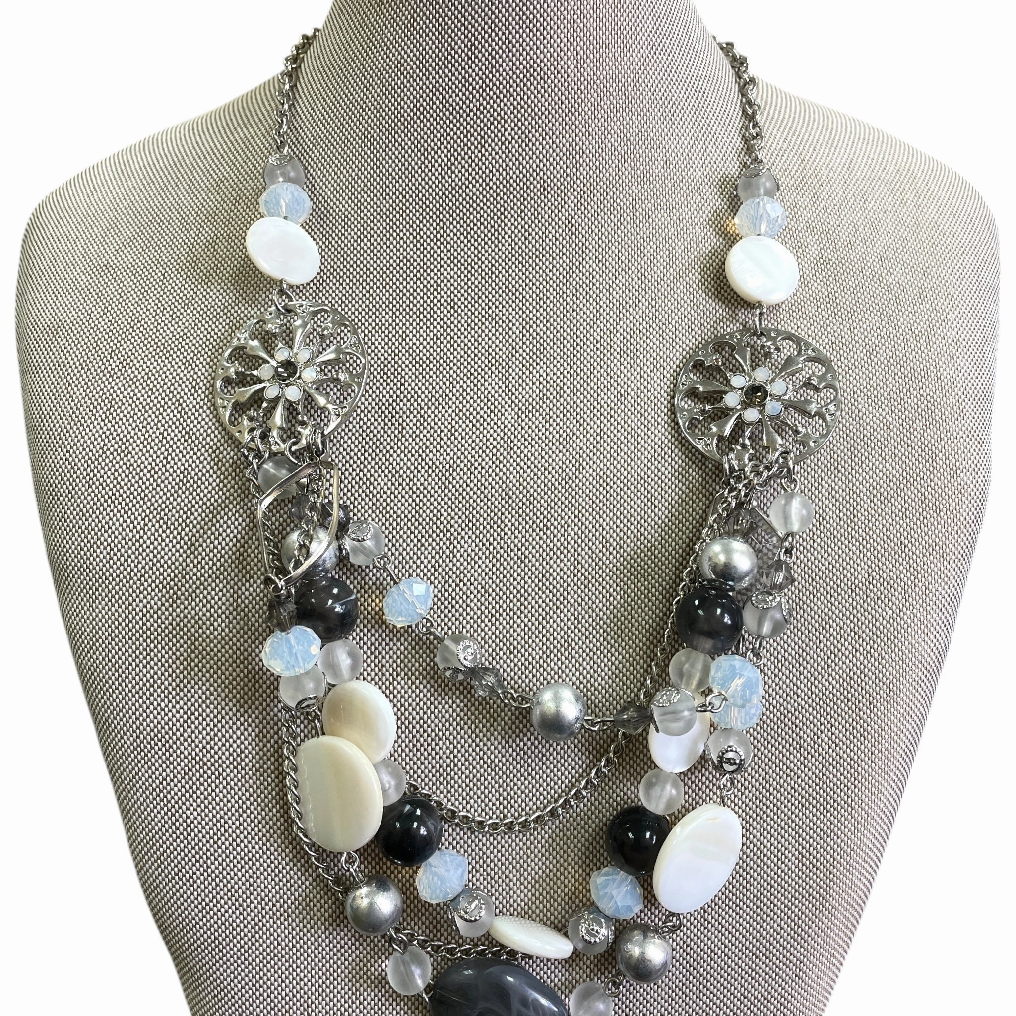 Necklace Set By Cme In Grey & White, Size:02 Piece Set
