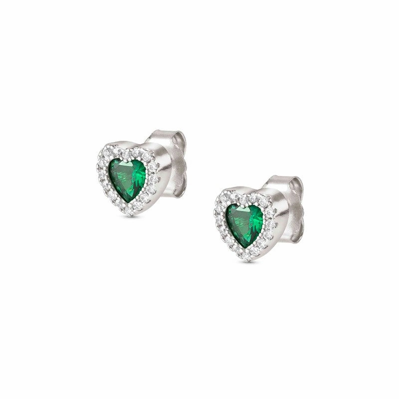 Nomination All My Love Earrings, Heart, Green Cubic Zirconia, Silver