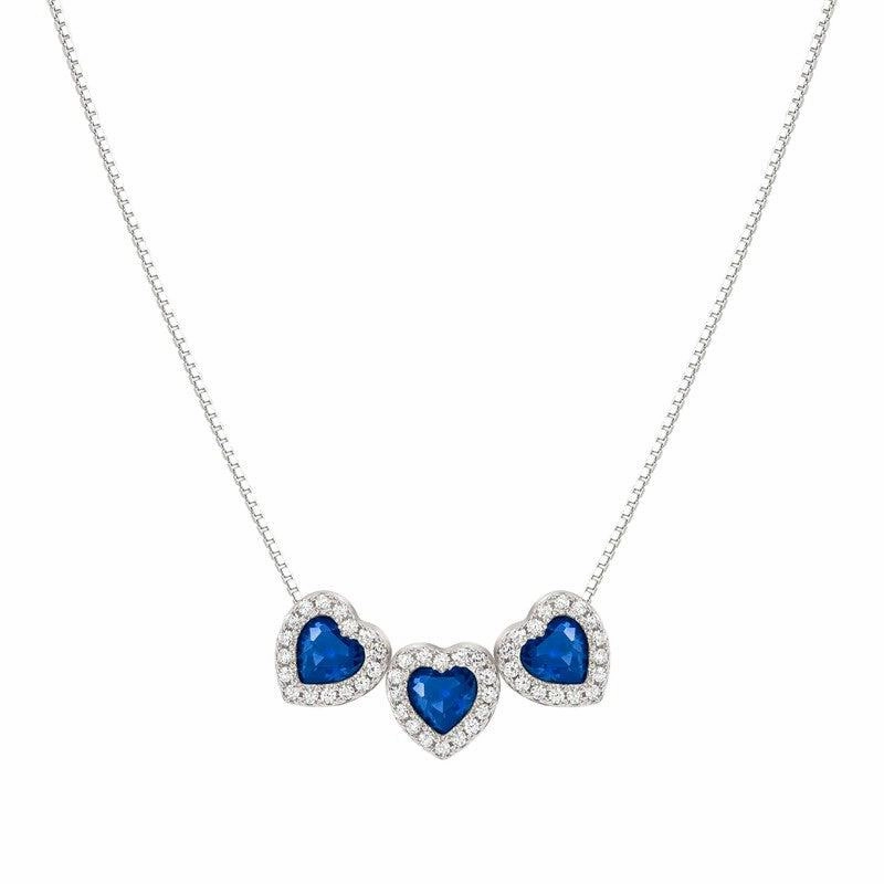 Nomination All My Love Necklace, Triple Heart, Blue Cubic Zirconia , Silver