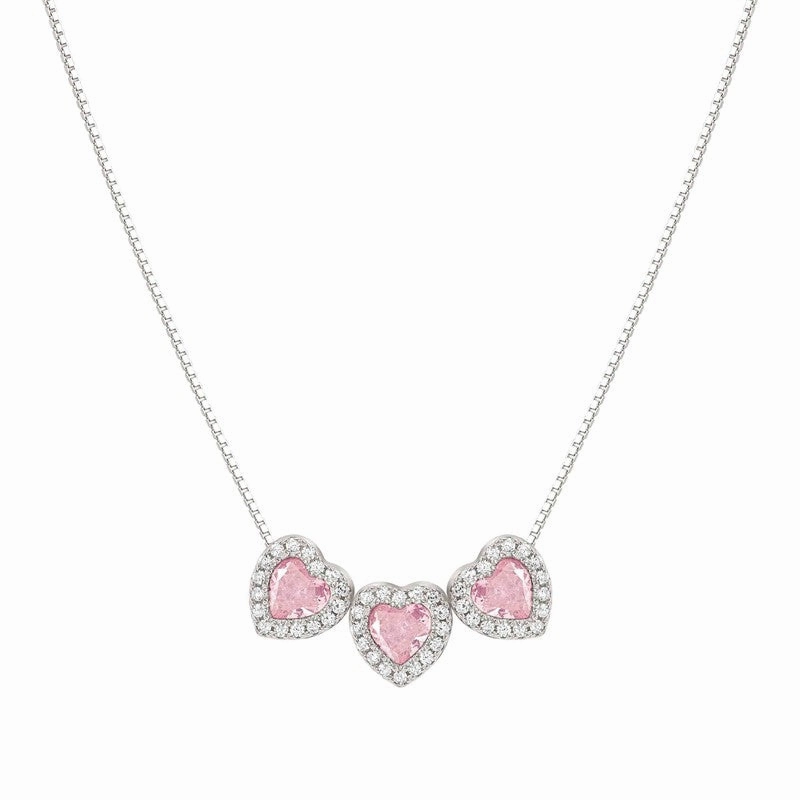 Nomination All My Love Necklace, Triple Heart, Pink Cubic Zirconia , Silver