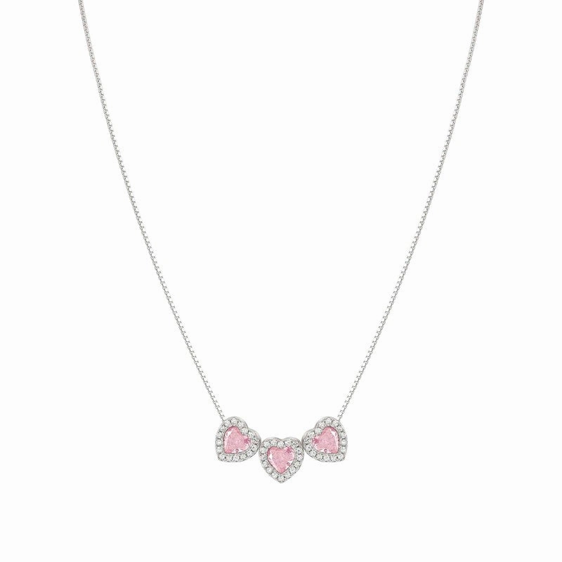 Nomination All My Love Necklace, Triple Heart, Pink Cubic Zirconia , Silver