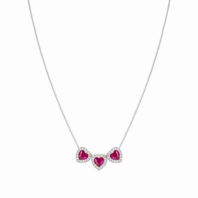 Nomination All My Love Necklace, Triple Heart, Red Cubic Zirconia , Silver