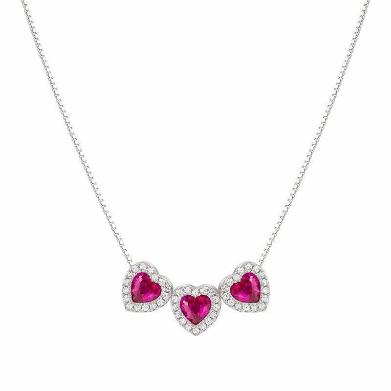 Nomination All My Love Necklace, Triple Heart, Red Cubic Zirconia , Silver