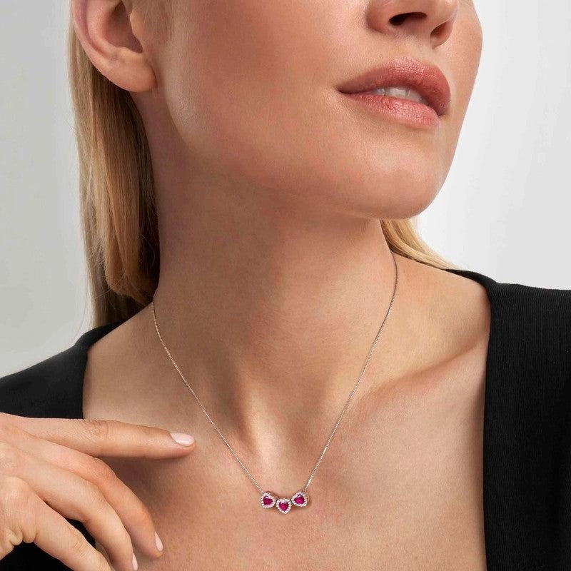 Nomination All My Love Necklace, Triple Heart, Red Cubic Zirconia , Silver