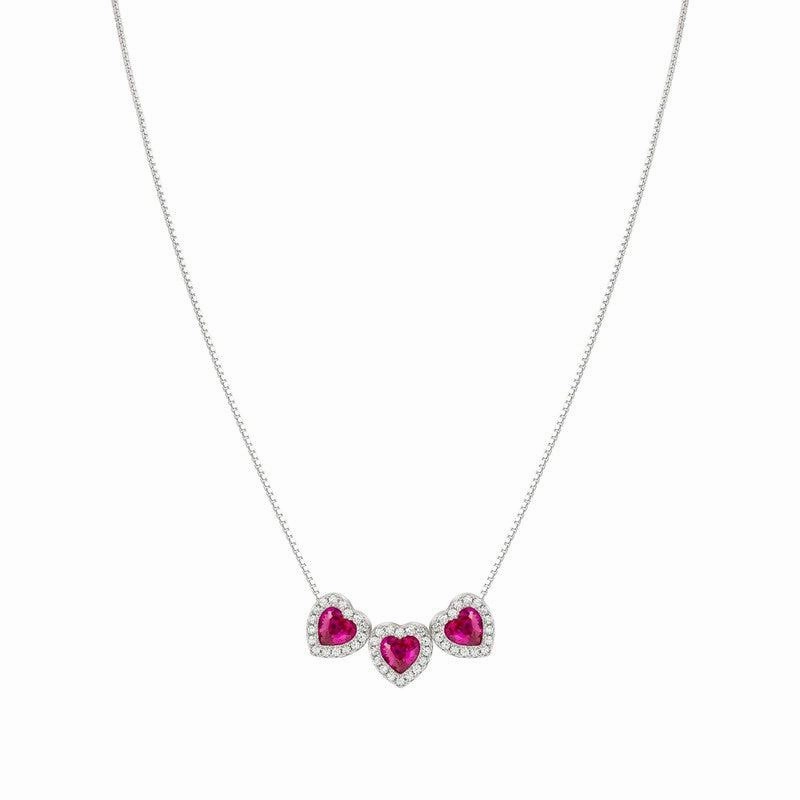 Nomination All My Love Necklace, Triple Heart, Red Cubic Zirconia , Silver